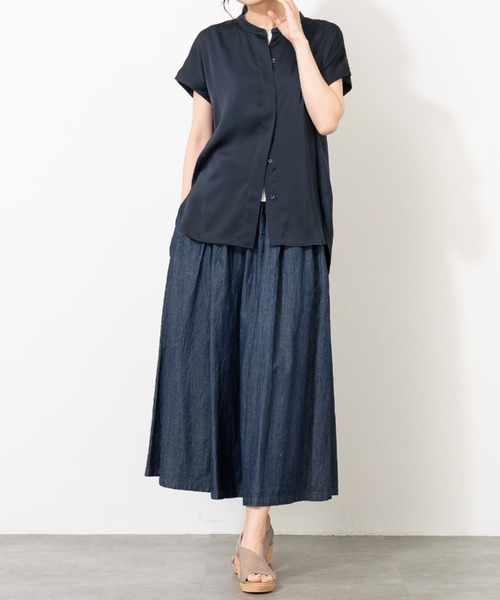 aunt lily(アントリリー)の「リネンコットンデニムガウチョパンツ(その他パンツ・レディース・キナリ/ネイビー/ブルー・3L/LL/L/M)」の5枚目の写真