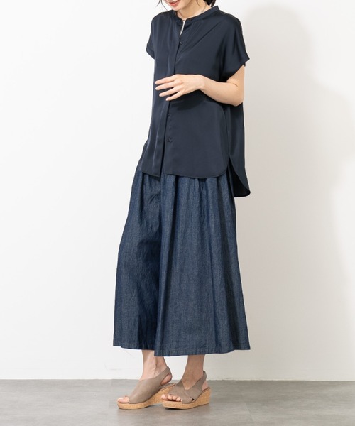 aunt lily(アントリリー)の「リネンコットンデニムガウチョパンツ(その他パンツ・レディース・キナリ/ネイビー/ブルー・3L/LL/L/M)」の6枚目の写真