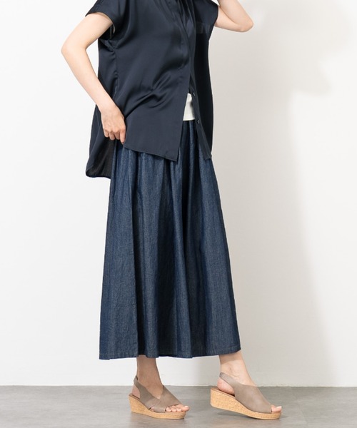 aunt lily(アントリリー)の「リネンコットンデニムガウチョパンツ(その他パンツ・レディース・キナリ/ネイビー/ブルー・3L/LL/L/M)」の7枚目の写真