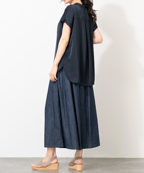 aunt lily(アントリリー)の「リネンコットンデニムガウチョパンツ(その他パンツ・レディース・キナリ/ネイビー/ブルー・3L/LL/L/M)」の8枚目の写真