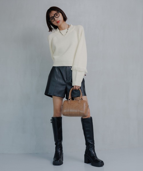 PAGEBOY（ページボーイ）の「フリンジスリーブショートハイネック（Tシャツ/カットソー・レディース・オフホワイト/グレー/ターコイズブルー/ブラック・FREE）」の11枚目の写真