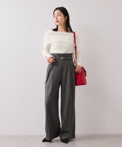 VIS（ビス）の「起毛ウールライク版ベルトディテールタックワイドパンツ（その他パンツ・レディース・スミクロ/キナリ/グレー・SS/S/M）」の14枚目の写真