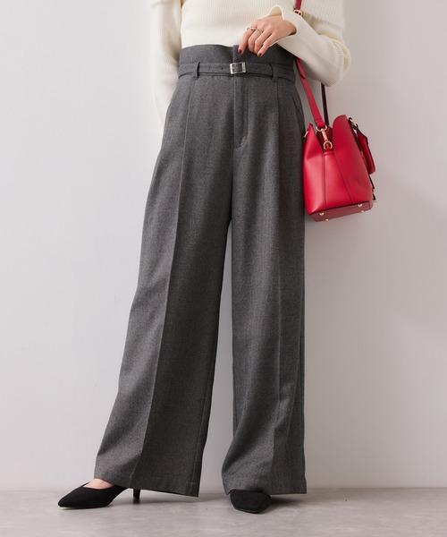 VIS（ビス）の「起毛ウールライク版ベルトディテールタックワイドパンツ（その他パンツ・レディース・スミクロ/キナリ/グレー・SS/S/M）」の13枚目の写真