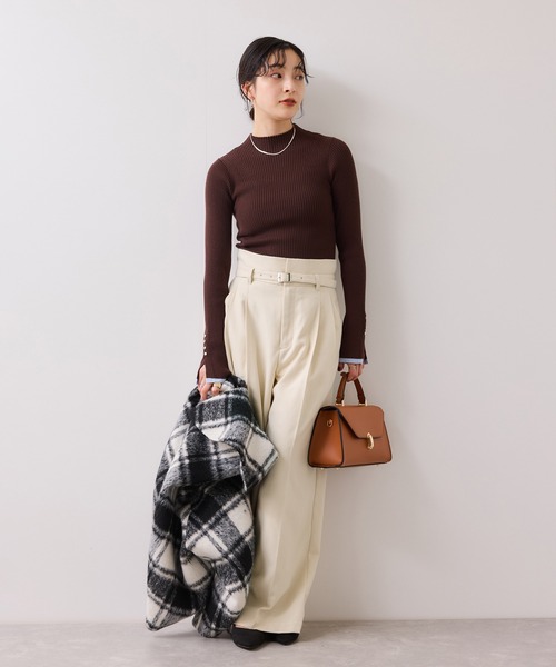 VIS（ビス）の「起毛ウールライク版ベルトディテールタックワイドパンツ（その他パンツ・レディース・スミクロ/キナリ/グレー・SS/S/M）」の10枚目の写真