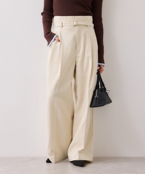 VIS（ビス）の「起毛ウールライク版ベルトディテールタックワイドパンツ（その他パンツ・レディース・スミクロ/キナリ/グレー・SS/S/M）」の4枚目の写真