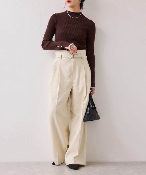 VIS（ビス）の「起毛ウールライク版ベルトディテールタックワイドパンツ（その他パンツ・レディース・スミクロ/キナリ/グレー・SS/S/M）」の5枚目の写真