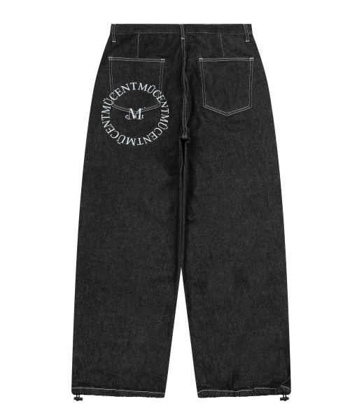 MUCENT(ムセント)の「シグニチャー円形バッグロゴデニムパンツ 男女共用(デニムパンツ・レディース・ブラック・FREE)」の2枚目の写真
