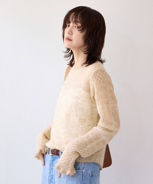 RIVE DROITE（リヴドロワ）の「【à Nice （ア ・ニース）】モヘヤジャカードニット（ニット/セーター・レディース・ベージュ/ブラウン・FREE）」の7枚目の写真