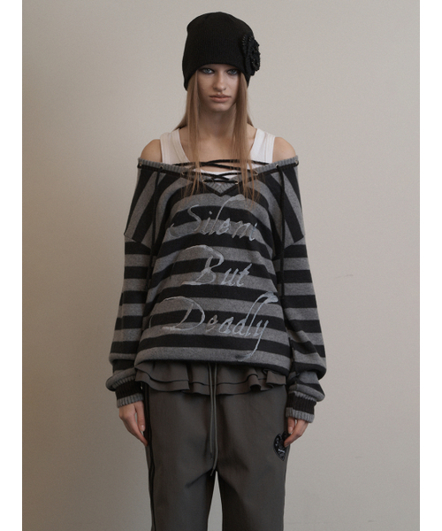 STRIPE V-NECK MTM / BLACK（スウェット）｜SETUP-EXE（セットアップ