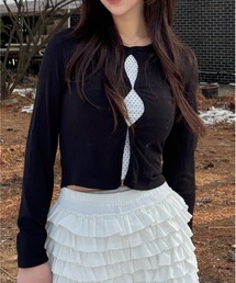 Vini | 【フロントカットアウト】ドットショート丈トップス(Tシャツ/カットソー)