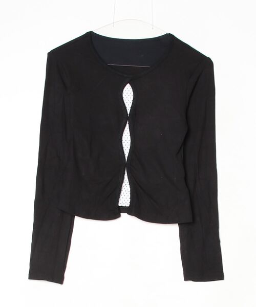 Vini（ヴィニ）の「【フロントカットアウト】ドットショート丈トップス（Tシャツ/カットソー・レディース・ブラック・MEDIUM）」の6枚目の写真