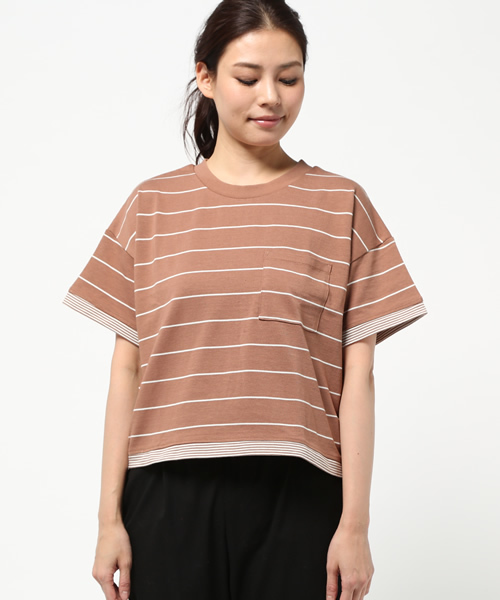 OUTLET（アウトレット）の「【Discoat Petit】20/2細ボーダーショートT（Tシャツ/カットソー・レディース・キャメル・FREE）」の2枚目の写真