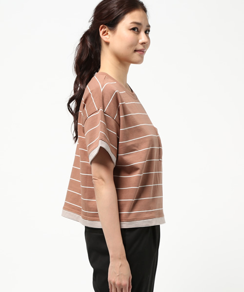 OUTLET（アウトレット）の「【Discoat Petit】20/2細ボーダーショートT（Tシャツ/カットソー・レディース・キャメル・FREE）」の3枚目の写真