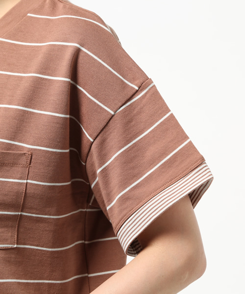 OUTLET（アウトレット）の「【Discoat Petit】20/2細ボーダーショートT（Tシャツ/カットソー・レディース・キャメル・FREE）」の6枚目の写真