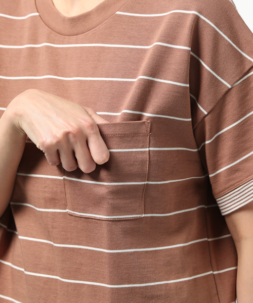 OUTLET（アウトレット）の「【Discoat Petit】20/2細ボーダーショートT（Tシャツ/カットソー・レディース・キャメル・FREE）」の7枚目の写真
