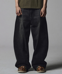 NOT4NERD(�m�b�g�t�H�[�i�[�h)��Linen Like Curved Semi Wide Denim Pants - Black(�f�j���p���c)