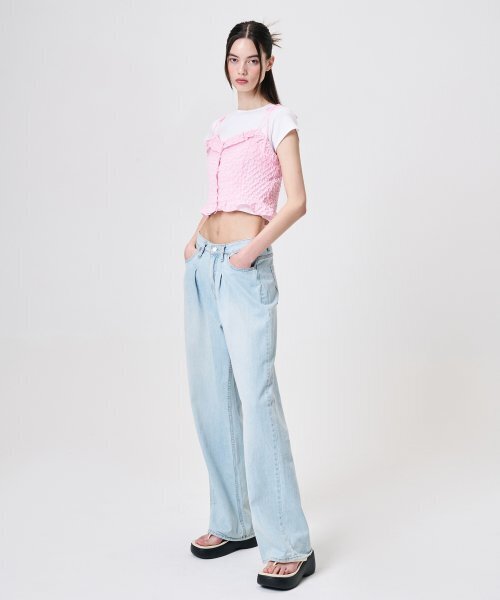 セール】Frill Button Sleeveless Blouse, Pink（シャツ/ブラウス