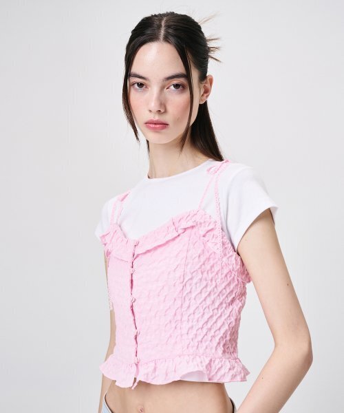 セール】Frill Button Sleeveless Blouse, Pink（シャツ/ブラウス