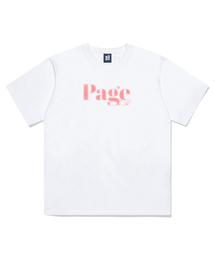 ピンクページノイズロゴプリント半袖Tシャツホワイト