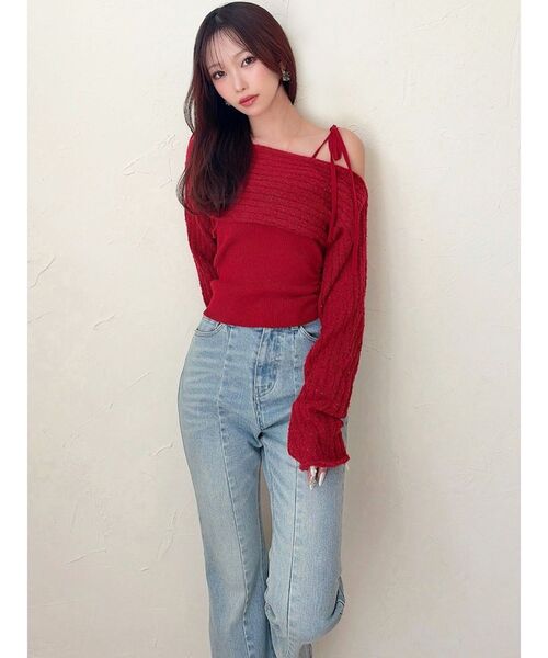 RESEXXY(リゼクシー)の「レイヤードニットトップス(ニット/セーター・レディース・レッド/ホワイト/ブラック・FREE)」の5枚目の写真
