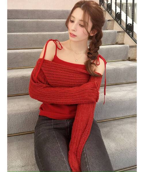 RESEXXY(リゼクシー)の「レイヤードニットトップス(ニット/セーター・レディース・レッド/ホワイト/ブラック・FREE)」の13枚目の写真