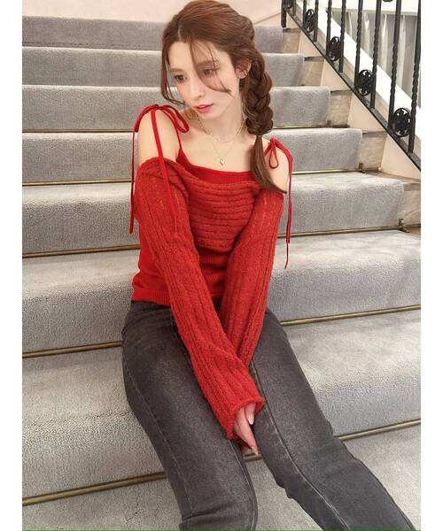 RESEXXY(リゼクシー)の「レイヤードニットトップス(ニット/セーター・レディース・レッド/ホワイト/ブラック・FREE)」の12枚目の写真