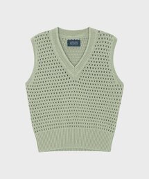 NET V-NECK KNIT VEST [SAGE GREEN]