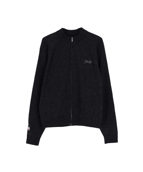 TWEED KNIT FULL ZIP BLACK — твидовый вязаный кардиган на молнии, черный