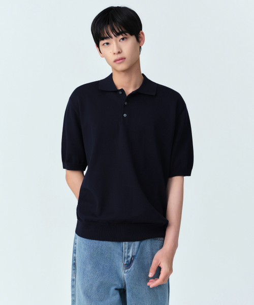 Woshable Supreme Combat Knit Polo Shirt [Navy]