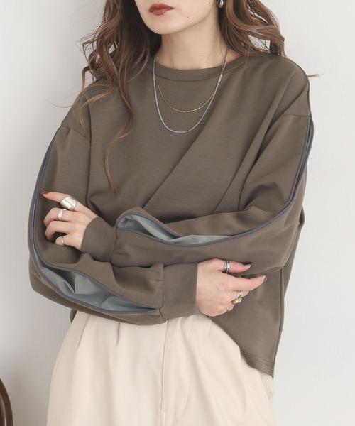 A.N.L（エーエヌエル　レーベル）の「A.N.L 袖スリット配色カットソー（Tシャツ/カットソー・レディース・ブルー/ブラック/カーキ・38）」の4枚目の写真