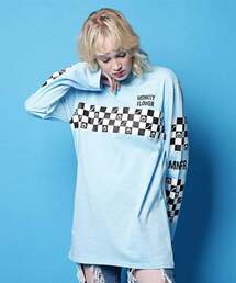 Monkey Flower（モンキーフラワー）の「共用チェッカーボードグラフィックレギュラーフィット長袖Tシャツ/MS1TS06U BLUE（Tシャツ/カットソー）」