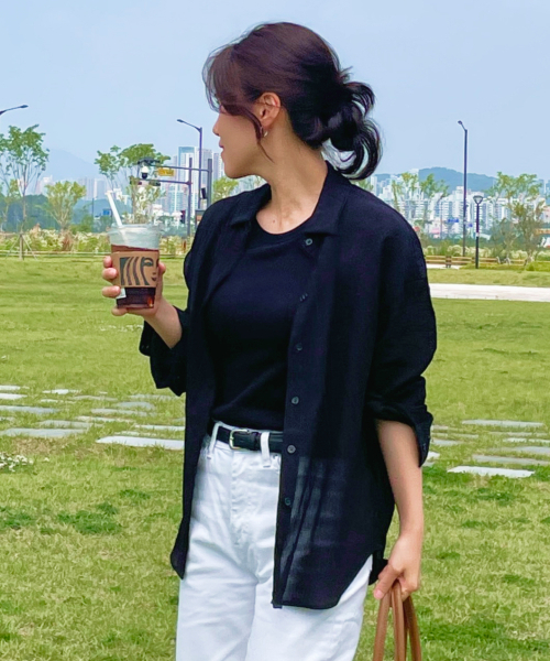 FIELDERS(フィールダーズ)の「SEERSUCKER SHIRTS BLACK(シャツ/ブラウス・レディース・その他・FREE)」の1枚目の写真