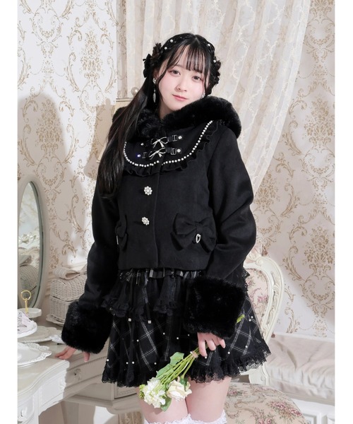 【PEACE NOW】猫耳フード付きブラックショートコート 猫耳ショートコート