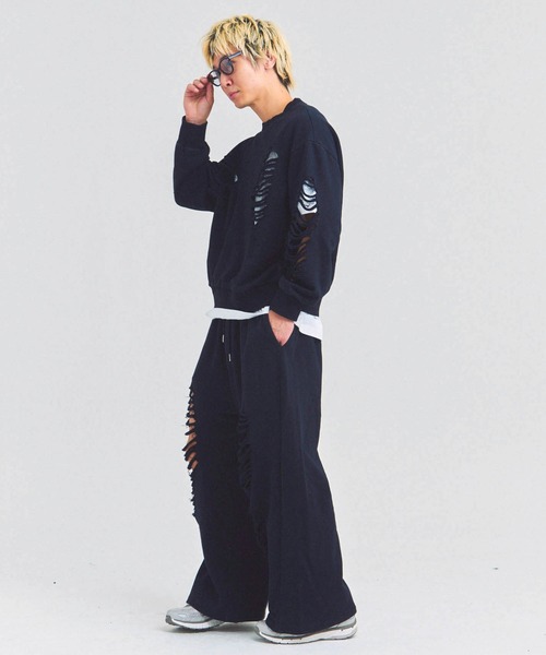 GALLIS ADDICTION（ガリスアディクション）の「GA HARD-DAMAGE PANTS（スウェットパンツ・メンズ・グレー/ブラック/ピンク・M/L）」の16枚目の写真