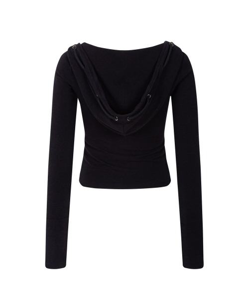 PLEASENOFOLLOW（プリーズノーフォロー）の「Glen Deep U-neck Hoodie (Black)（パーカー・レディース・その他・FREE）」の4枚目の写真