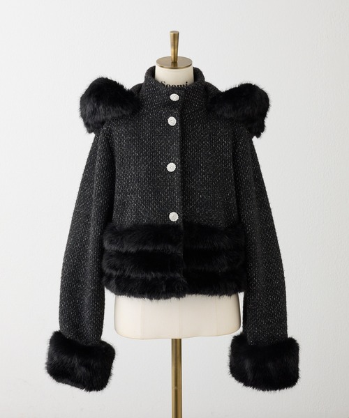 Seemi. byNICECLAUP（ シーミーバイナイスクラップ）の「【Seemi.】裾フェイクファージャケット（その他アウター・レディース・ブラック/アイボリー・FREE）」の16枚目の写真