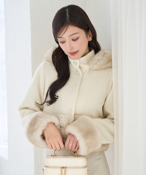 Seemi. byNICECLAUP（ シーミーバイナイスクラップ）の「【Seemi.】裾フェイクファージャケット（その他アウター・レディース・ブラック/アイボリー・FREE）」の19枚目の写真