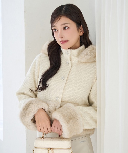 Seemi. byNICECLAUP（ シーミーバイナイスクラップ）の「【Seemi.】裾フェイクファージャケット（その他アウター・レディース・ブラック/アイボリー・FREE）」の20枚目の写真