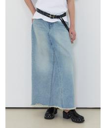 Washed Long Denim Skirt Blue