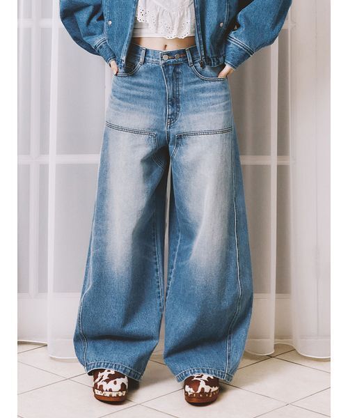 LILY BROWN（リリーブラウン）の「【WEB限定00サイズ】ダブルニーカーブワイドデニムパンツ（デニムパンツ・レディース・その他/ブルー/ピンク・0/1）」の10枚目の写真