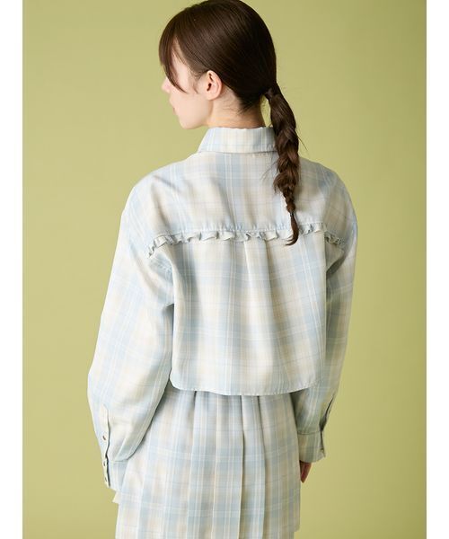 FURFUR（ファーファー）の「チェック柄クロップドフリルシャツ（シャツ/ブラウス・レディース・ブラック/ライトブルー/ベージュ・F）」の10枚目の写真