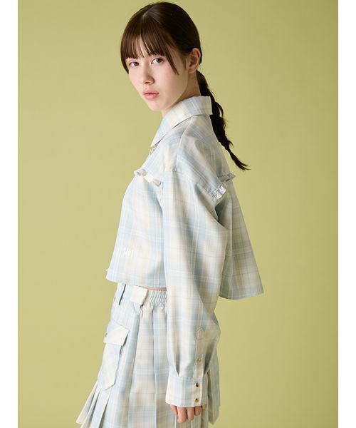 FURFUR（ファーファー）の「チェック柄クロップドフリルシャツ（シャツ/ブラウス・レディース・ブラック/ライトブルー/ベージュ・F）」の11枚目の写真