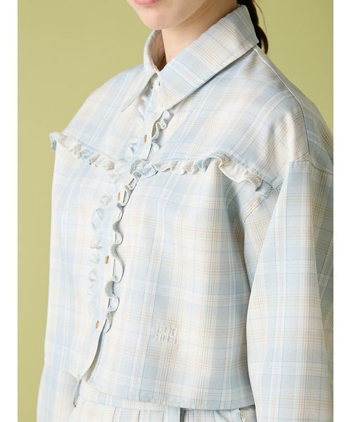 FURFUR（ファーファー）の「チェック柄クロップドフリルシャツ（シャツ/ブラウス・レディース・ブラック/ライトブルー/ベージュ・F）」の12枚目の写真