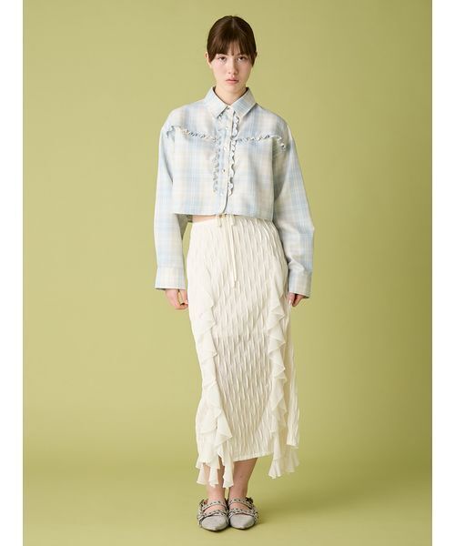 FURFUR（ファーファー）の「チェック柄クロップドフリルシャツ（シャツ/ブラウス・レディース・ブラック/ライトブルー/ベージュ・F）」の13枚目の写真