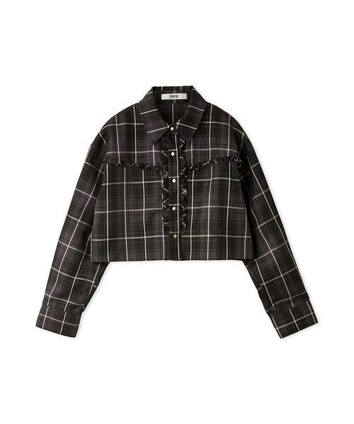 FURFUR（ファーファー）の「チェック柄クロップドフリルシャツ（シャツ/ブラウス・レディース・ブラック/ライトブルー/ベージュ・F）」の18枚目の写真