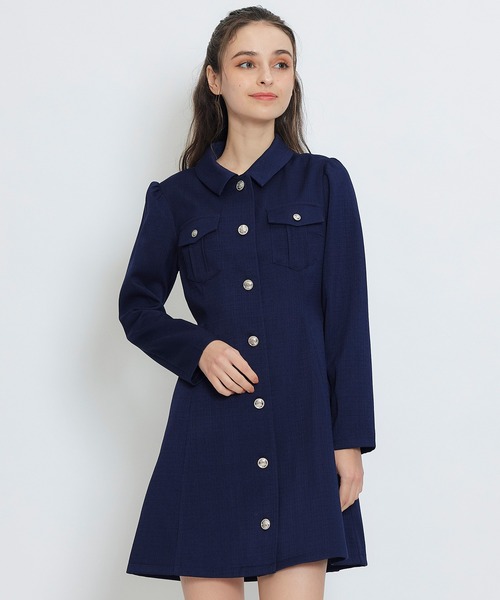 REDYAZEL（レディアゼル）の「スプリングツイードシャツミニフレアワンピース（ワンピース・レディース・イエロー/ミント/ネイビー/ピンク/オフホワイト・SMALL/MEDIUM）」の4枚目の写真