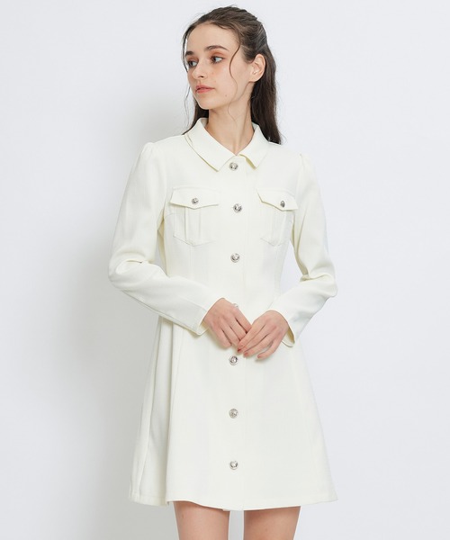 REDYAZEL（レディアゼル）の「スプリングツイードシャツミニフレアワンピース（ワンピース・レディース・イエロー/ミント/ネイビー/ピンク/オフホワイト・SMALL/MEDIUM）」の2枚目の写真