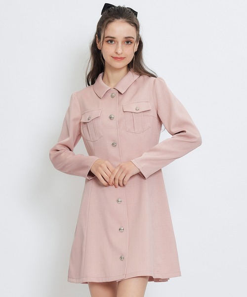 REDYAZEL（レディアゼル）の「スプリングツイードシャツミニフレアワンピース（ワンピース・レディース・イエロー/ミント/ネイビー/ピンク/オフホワイト・SMALL/MEDIUM）」の5枚目の写真