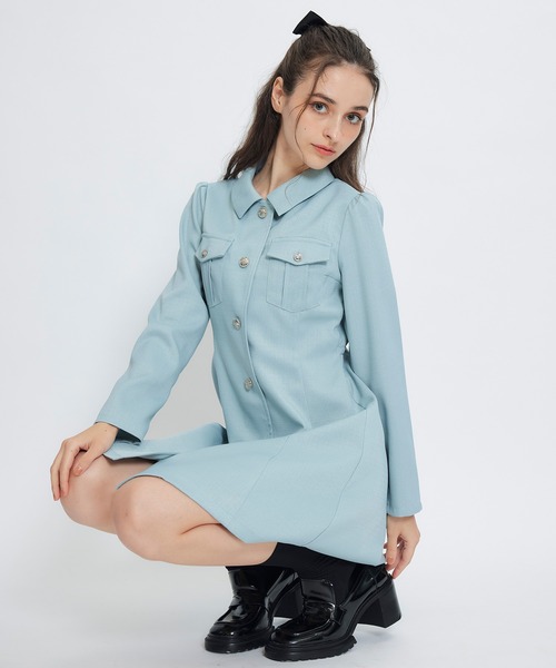 REDYAZEL（レディアゼル）の「スプリングツイードシャツミニフレアワンピース（ワンピース・レディース・イエロー/ミント/ネイビー/ピンク/オフホワイト・SMALL/MEDIUM）」の3枚目の写真