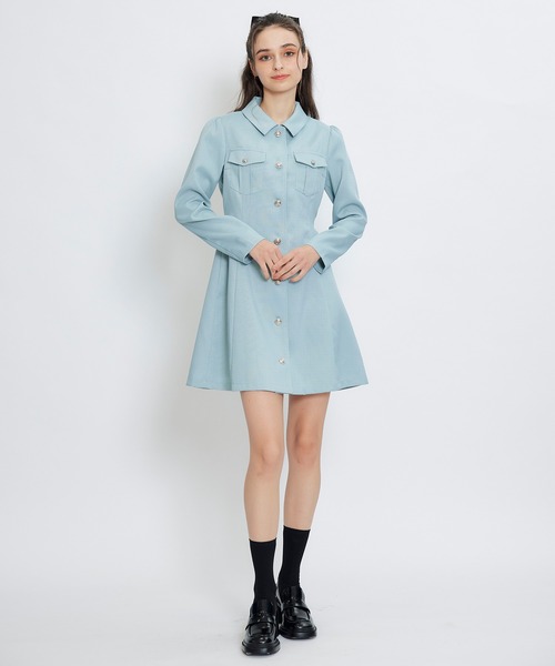 REDYAZEL（レディアゼル）の「スプリングツイードシャツミニフレアワンピース（ワンピース・レディース・イエロー/ミント/ネイビー/ピンク/オフホワイト・SMALL/MEDIUM）」の6枚目の写真